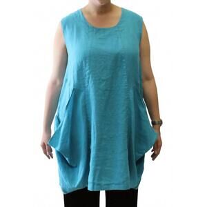 NEW MOSAIC oversized pocket linen top in teal